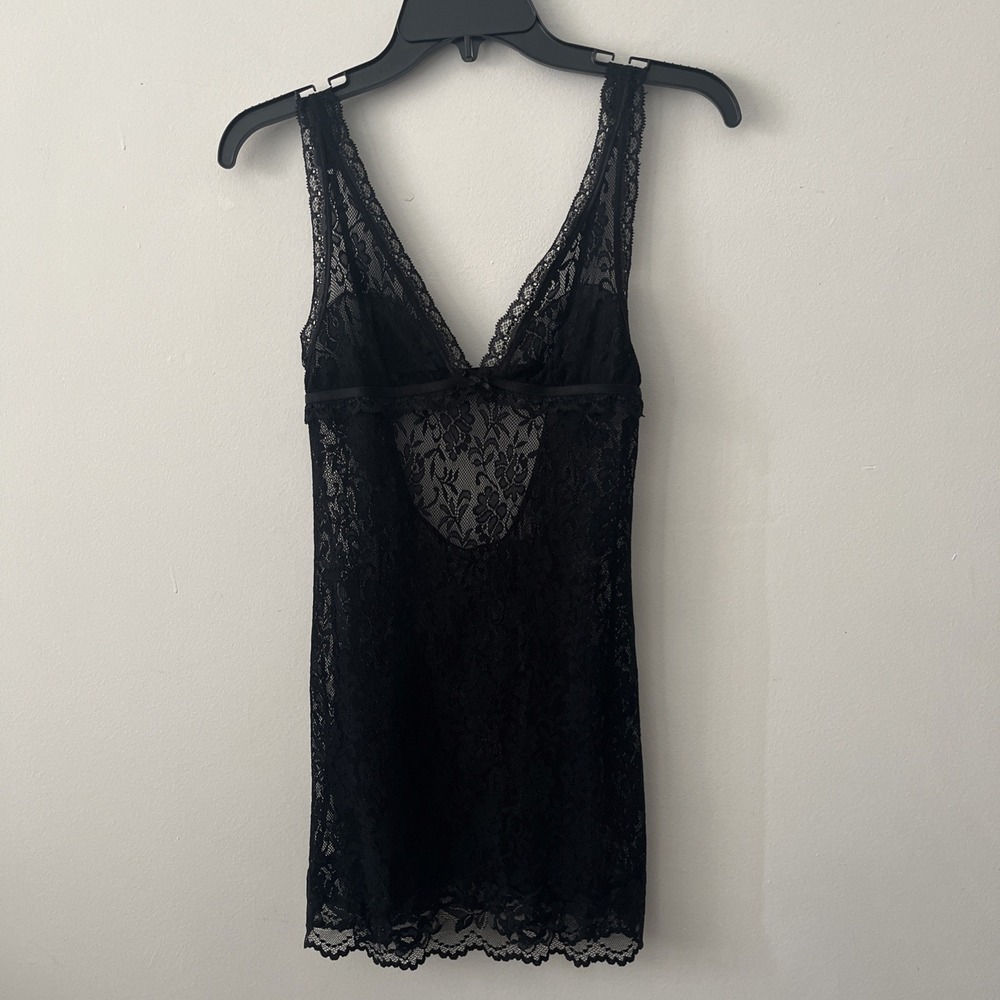 Victoria Secret Sheer Lace Chemise Slip Black Small Y2K Grunge Whimsigoth Gothic